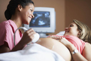 Sonographer with patient